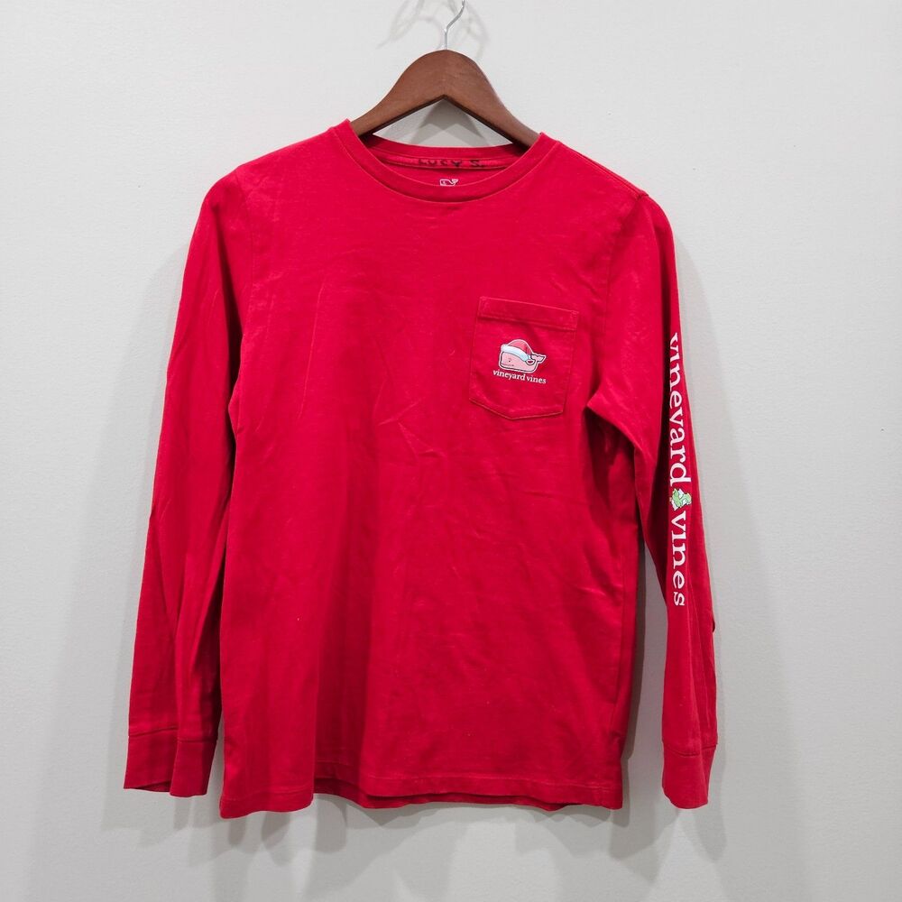 Vineyard Vines Merry Christmas Santa Whale T-Shirt L Red Pockets Holidays Casual